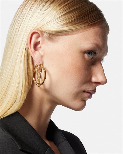 versace virtus hoop earrings|Versace gold hoop earrings.